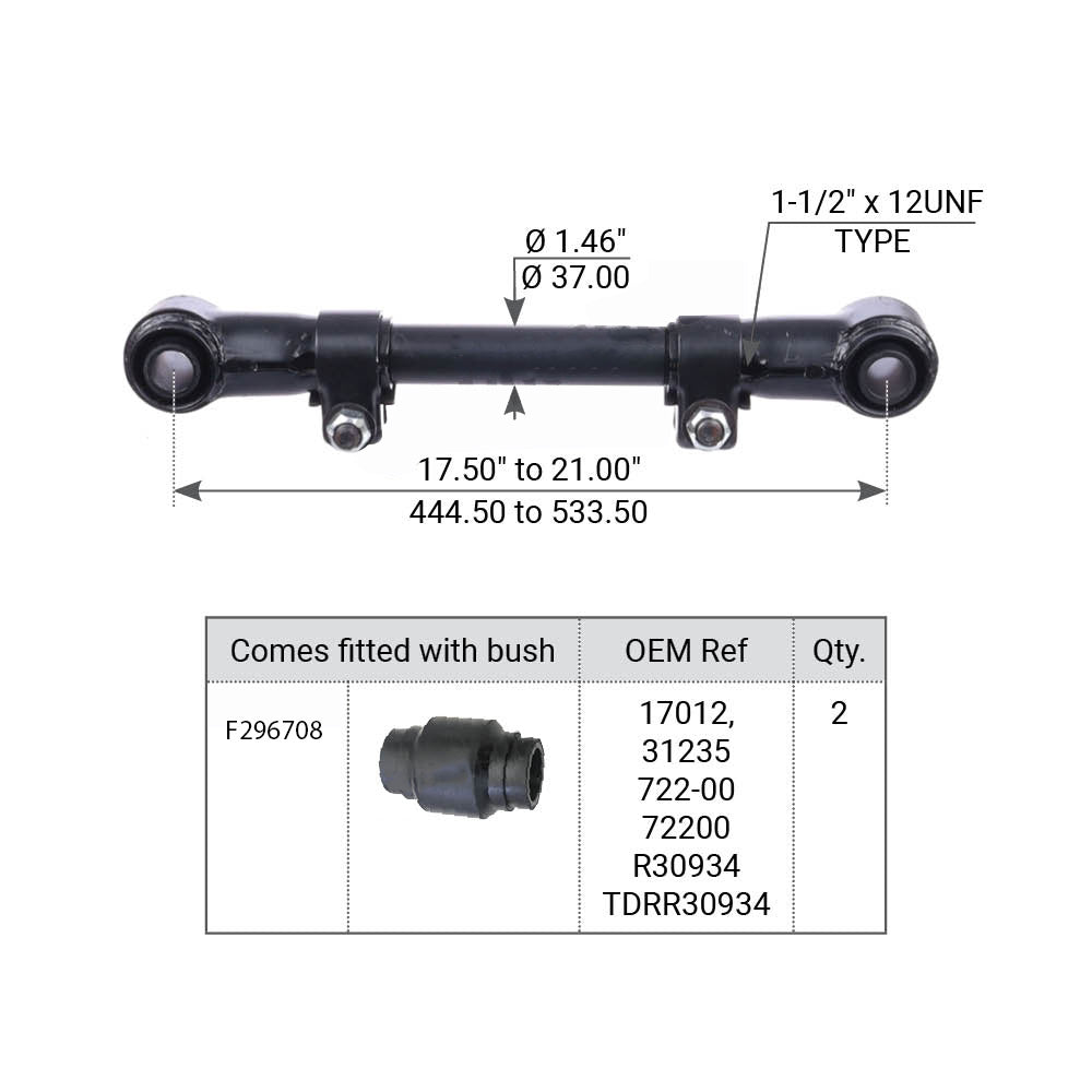 Fortpro Adjustable Torque Rod Assembly for Hutch - Replaces 1639804, 713-05