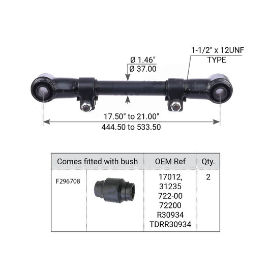 Fortpro Adjustable Torque Rod Assembly for Hutch - Replaces 1639804, 713-05