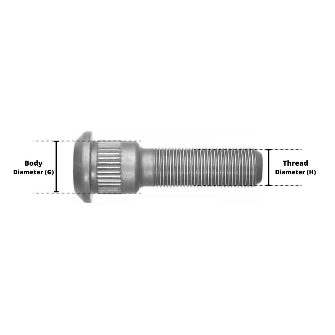 Metric Serrated Drive Wheel Stud M22 x 1.5 THD 0.975" B.D. x 4" Length - Replaces E8981 - 10 Pack