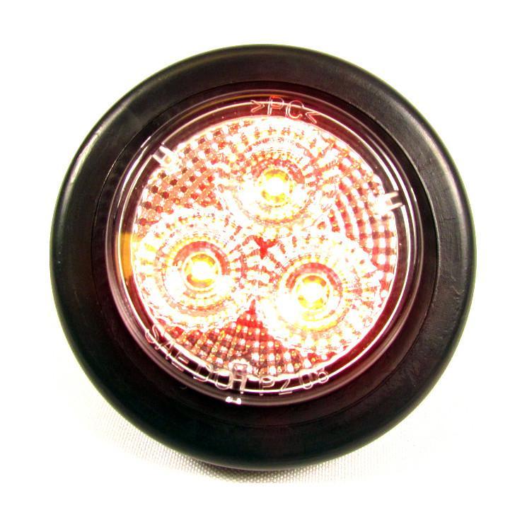2" Clear Lens Round Red LED Marker Light w/ 3 LED Lights - 24 Volts