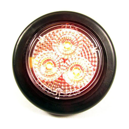 2" Clear Lens Round Red LED Marker Light w/ 3 LED Lights - 24 Volts