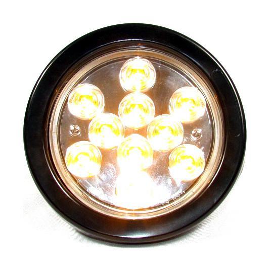 4" Clear Lens Round LED Amber Light with 10 LEDs - 24 Volts for Tail/Turn Light