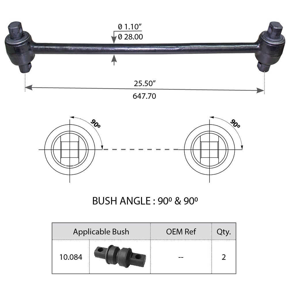 Torque Rod with Bushing - Replacement for 3548381C1, 60218-000, 4C4Z4612AA