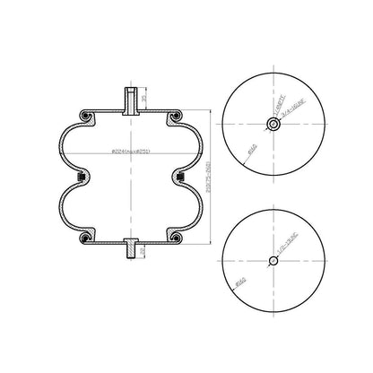 Fortpro Double Convoluted Air Spring Replaces 6897, 2B9-229 | F245644