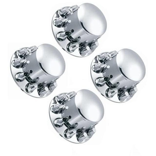 Fortpro 4-QTY Semi Truck Chrome Rear Axle Wheel Cover Kit Hub Cap w/ 33mm Thread-On Nuts Covers | F245695-4QTY