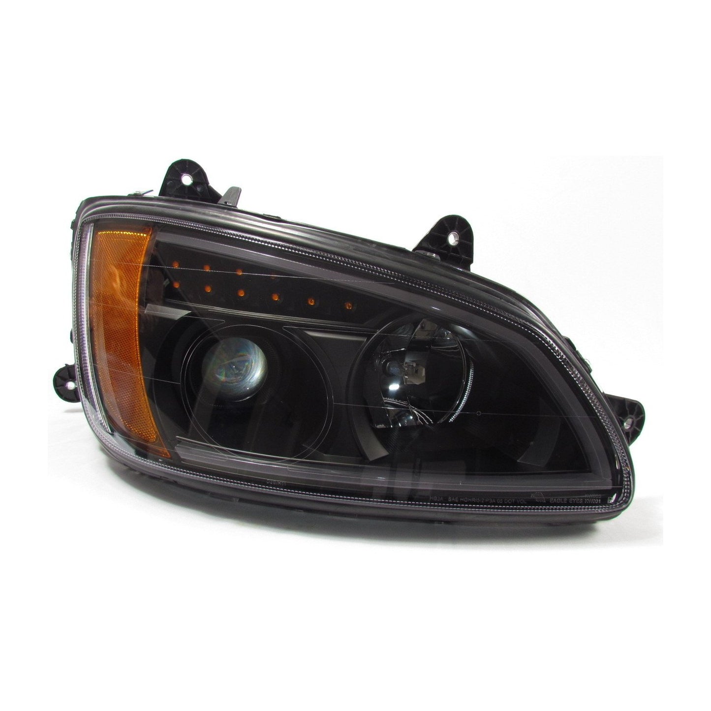Black Projector Headlights w/LED Bar Set for Kenworth T660 - Both Sides