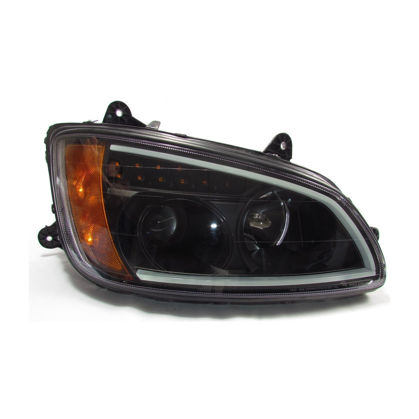 Black Projector Headlights w/LED Bar Set for Kenworth T660 - Both Sides