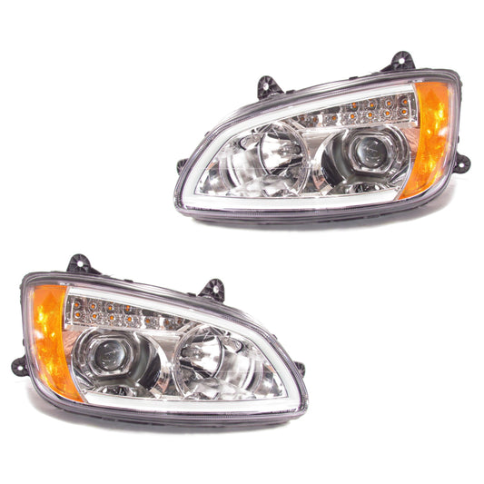 Chrome Projector Headlights w/LED Bar Set for Kenworth T660