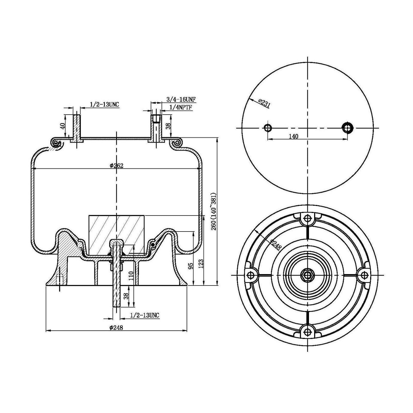 Fortpro Air Spring Replaces 1R12-487, 9366 | F245570