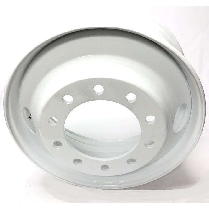 White Steel Wheel 24.5" x 8.25" 10 Bolts - Hub Pilot, 2 Hand Holes